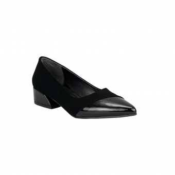 Дамски елегантни обувки от еко велур и еко лак в черен цвят