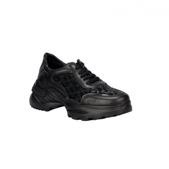 Дамски спортни обувки от естествена кожа в черен цвят