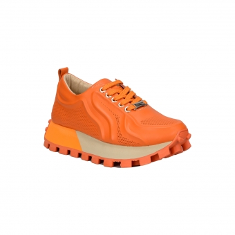 Дамски спортни обувки от естествена кожа в оранжев цвят