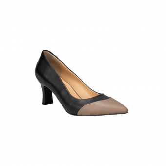 Дамски елегантни обувки в комбинация от черна и бежова естествена кожа