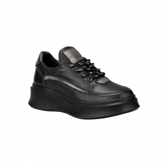 Дамски спортни обувки от естествена кожа в черен цвят