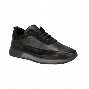 Мъжки спортни обувки в комбинация от естествена кожа и естествен набук в черен цвят