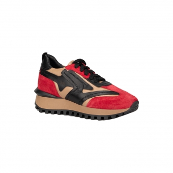 Дамски спортни обувки от естествена кожа и естествен велур в червен цвят