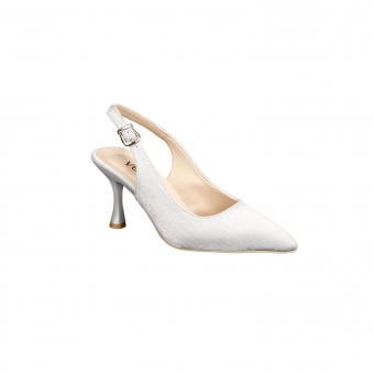 Дамски елегантни обувки от сатен в сребрист цвят