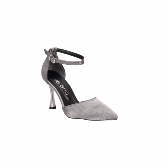 Дамски елегантни обувки от сатен в сребристосив цвят