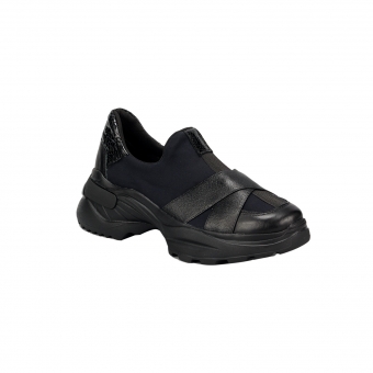 Дамски спортни обувки от естествена кожа и стреч в черен цвят