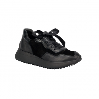 Дамски спортни обувки от естествен велур и естествена кожа в черен цвят
