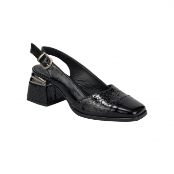 Дамски елегантни обувки от естествен лак в черен цвят