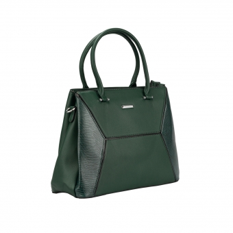 Дамска ежедневна чанта от еко кожа в тъмнозелен цвят.