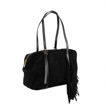 Дамска ежедневна чанта от естествен велур в черен цвят.