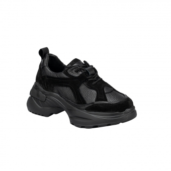 Дамски спортни обувки от естествена кожа и естествен велур в черен цвят.