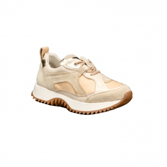 Дамски спортни обувки от естествена кожа и естествен велур в бежов цвят.